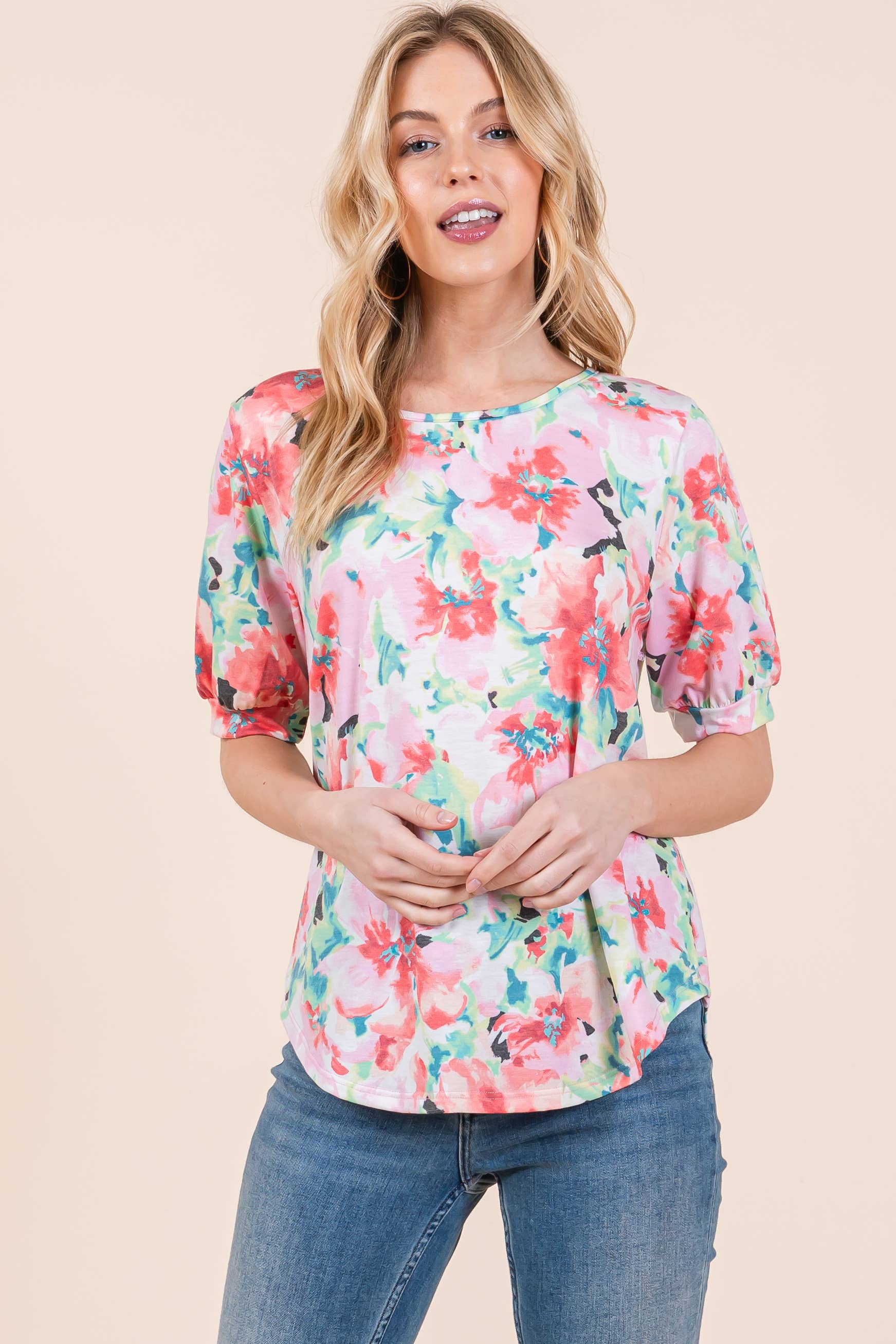 FLORAL PRINT BACK ZIPPER TOP