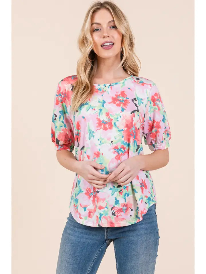 Floral Print Back Zipper Top