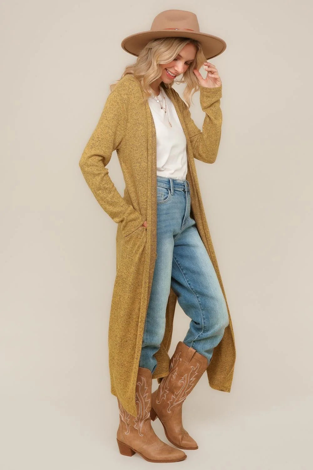 TWO TONE HACCI OPEN CARDIGAN WITH SIDE SLITS