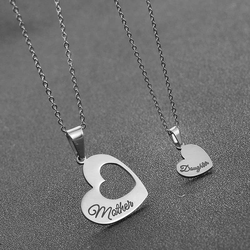 Mother Daughter Heart Necklace Set Matching Jewelry Pendant
