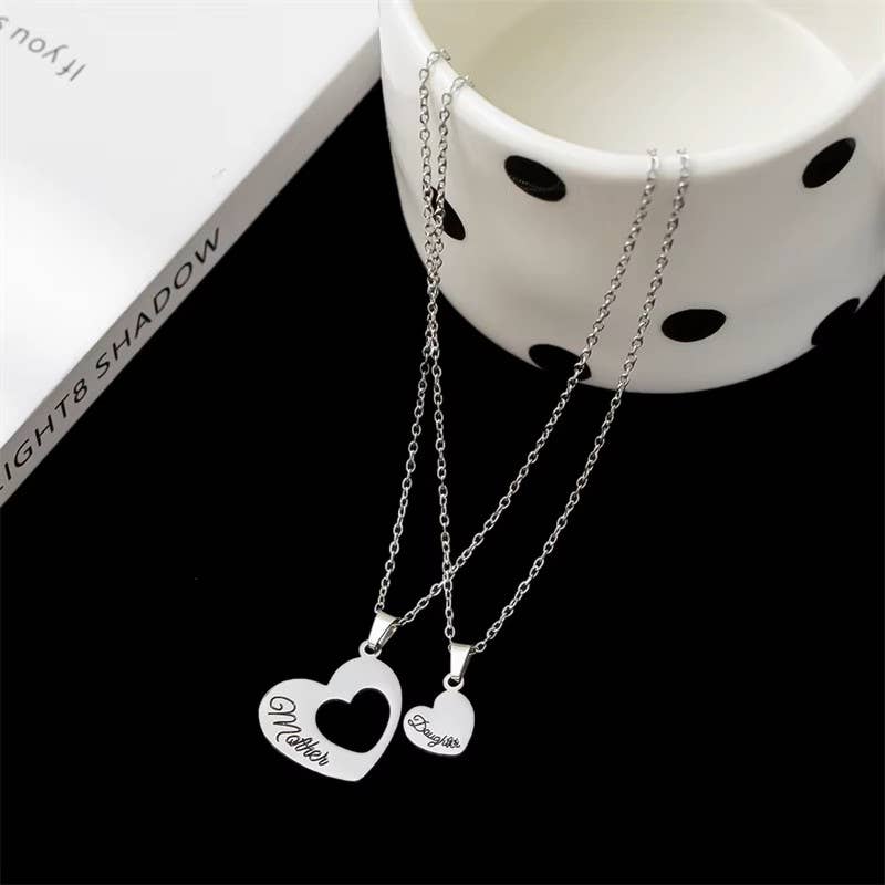Mother Daughter Heart Necklace Set Matching Jewelry Pendant