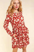 FLORAL BABYDOLL KNIT DRESS WITH SIDE POCKET