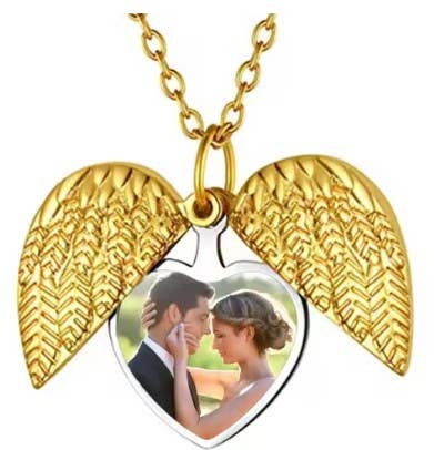 Angel Wings Heart Photo Locket Necklace Memorial Keepsake