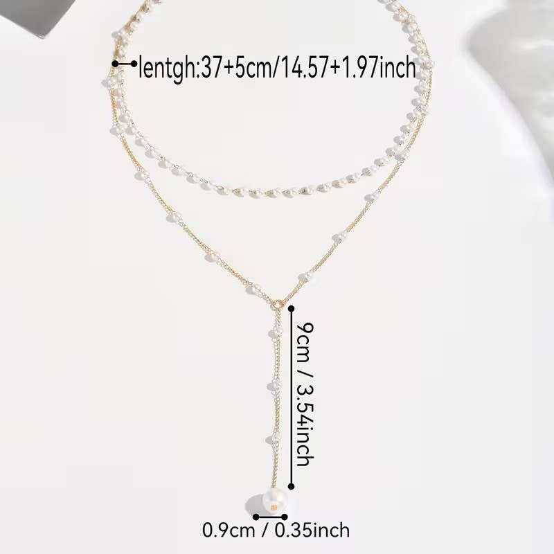 Layered Pearl Necklace Women Gold Y Lariat Choker Dainty