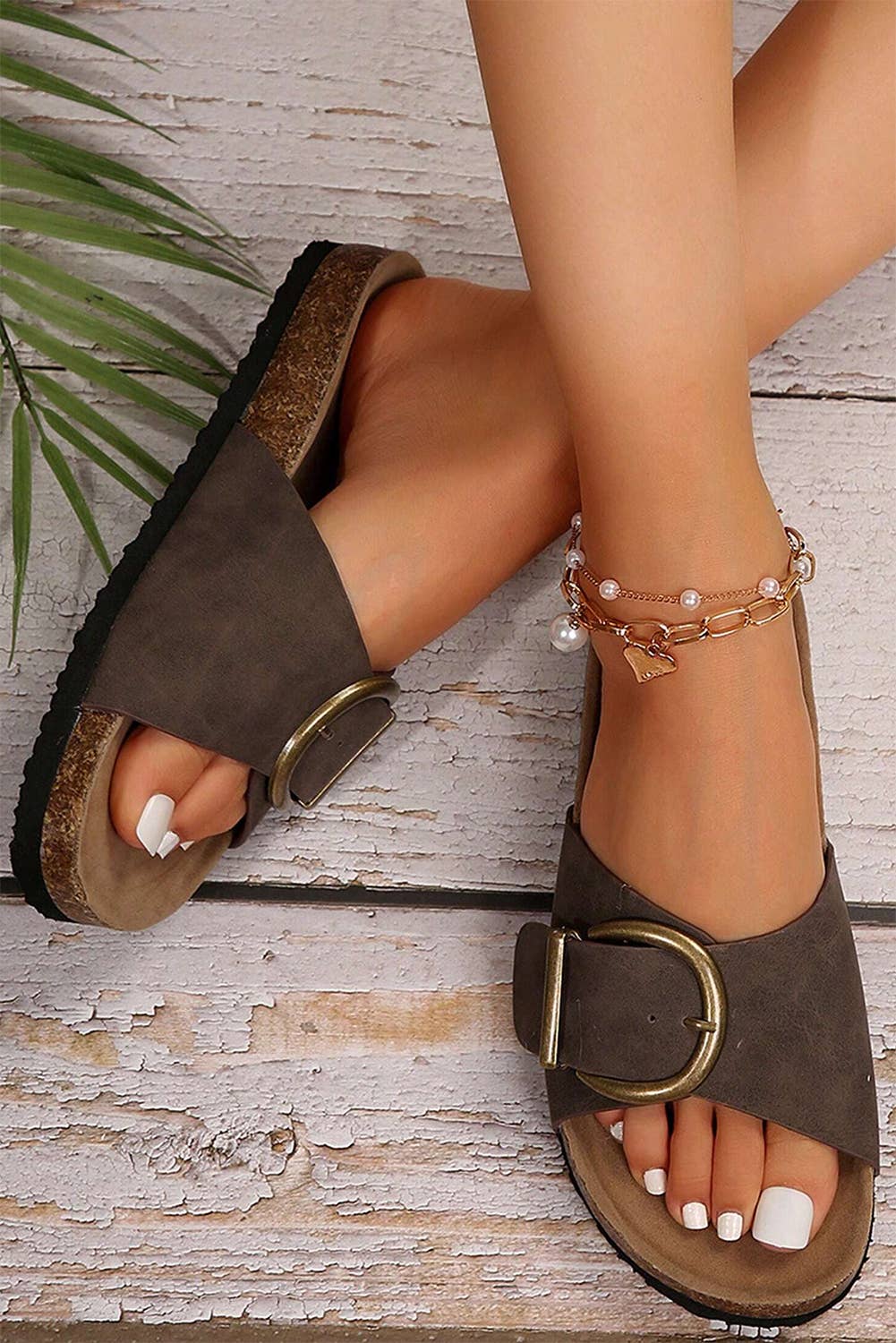 Buckle Decor Faux Suede Thick Sole Slippers | US6-10