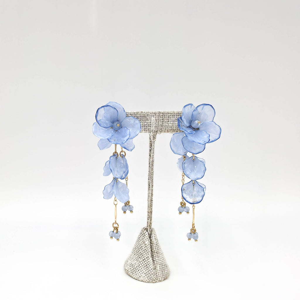 Blue Floral Petal Statement Earrings