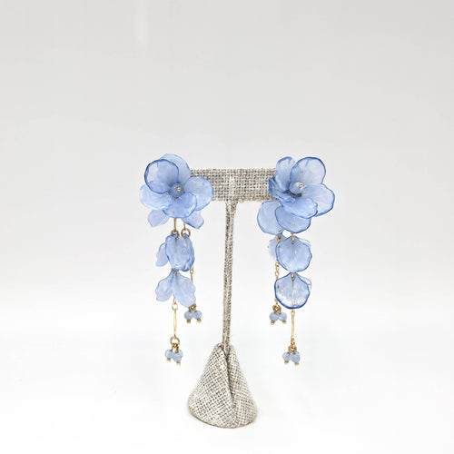 Blue Floral Petal Statement Earrings