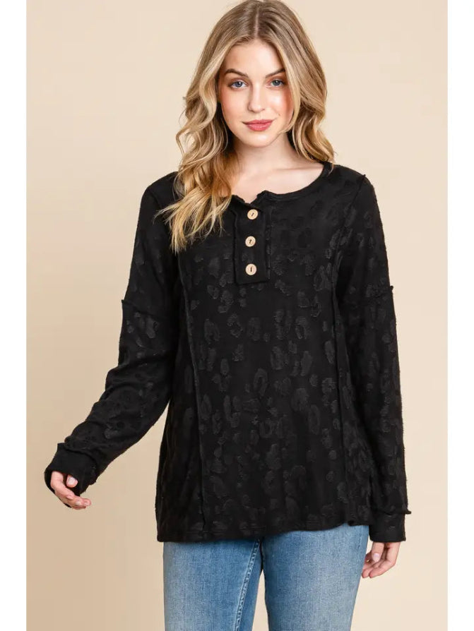 Textured Button Front Top