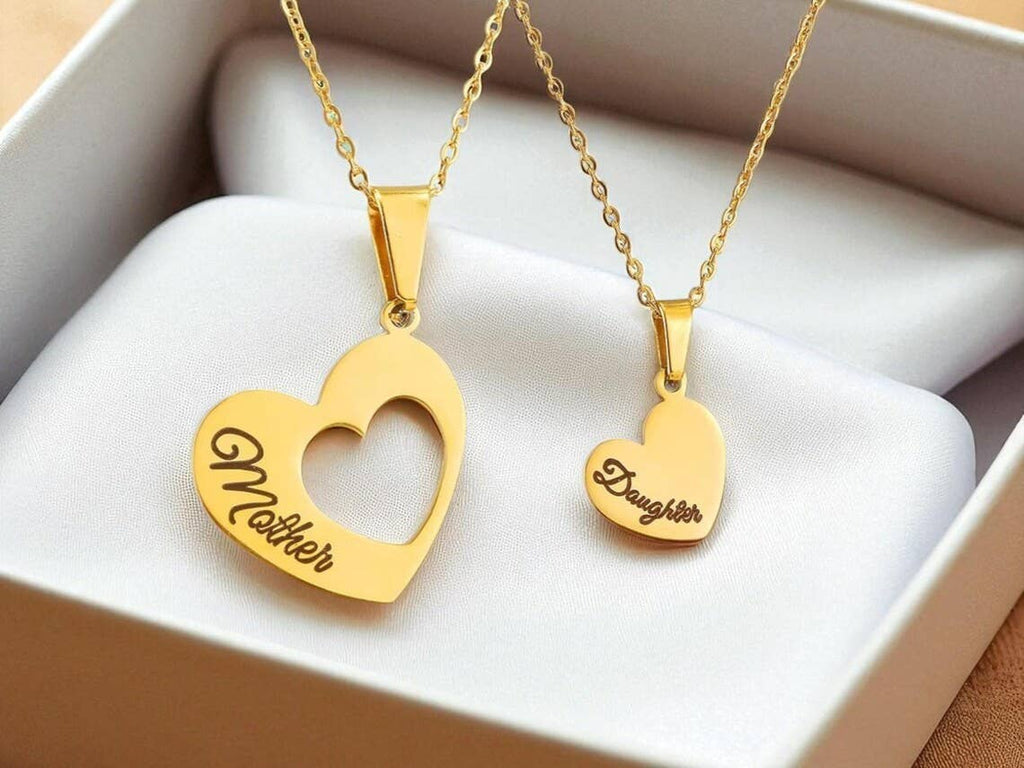Mother Daughter Heart Necklace Set Matching Jewelry Pendant