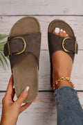 Buckle Decor Faux Suede Thick Sole Slippers | US6-10