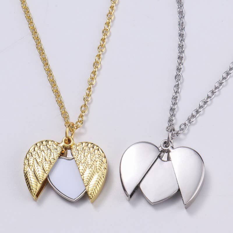 Angel Wings Heart Photo Locket Necklace Memorial Keepsake