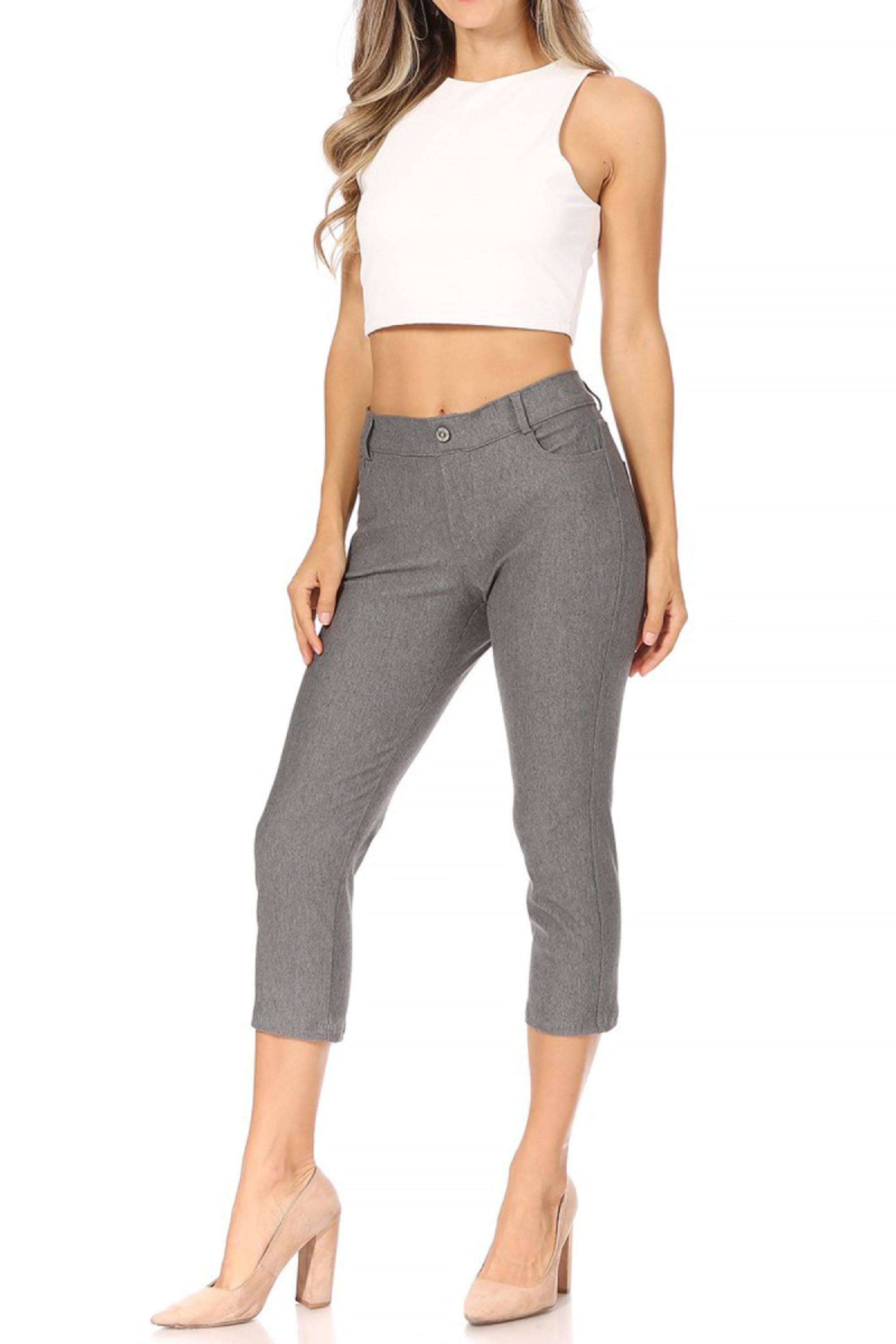 Women's Casual Comfy Slim Pocket Jeggings Capri Pants