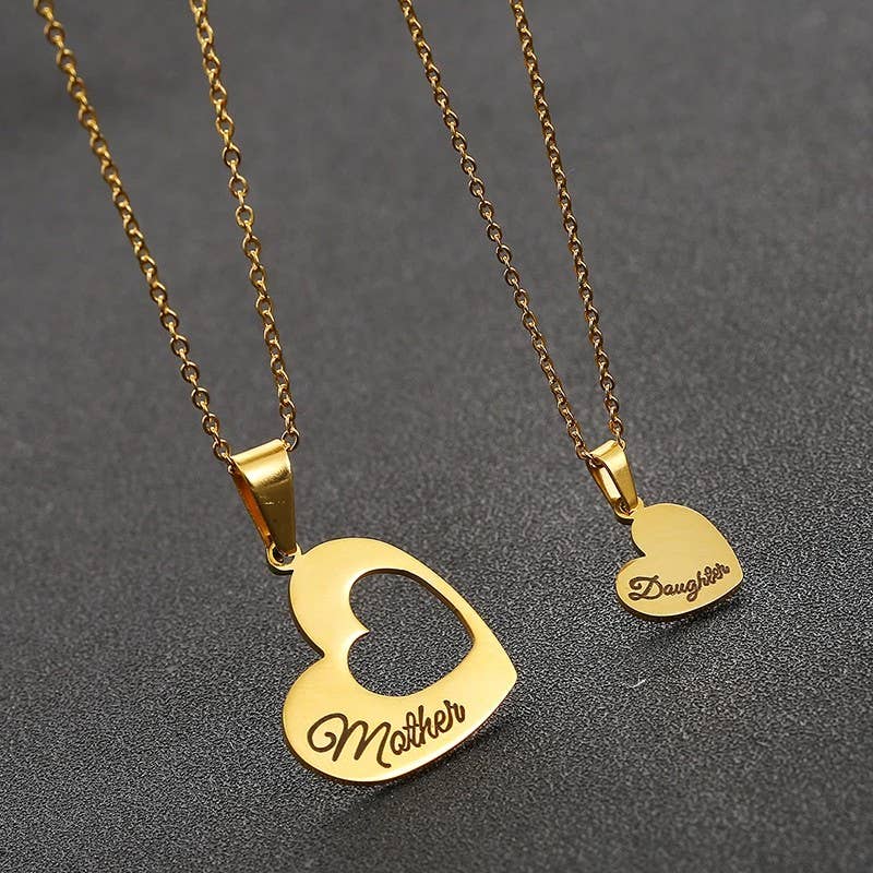 Mother Daughter Heart Necklace Set Matching Jewelry Pendant