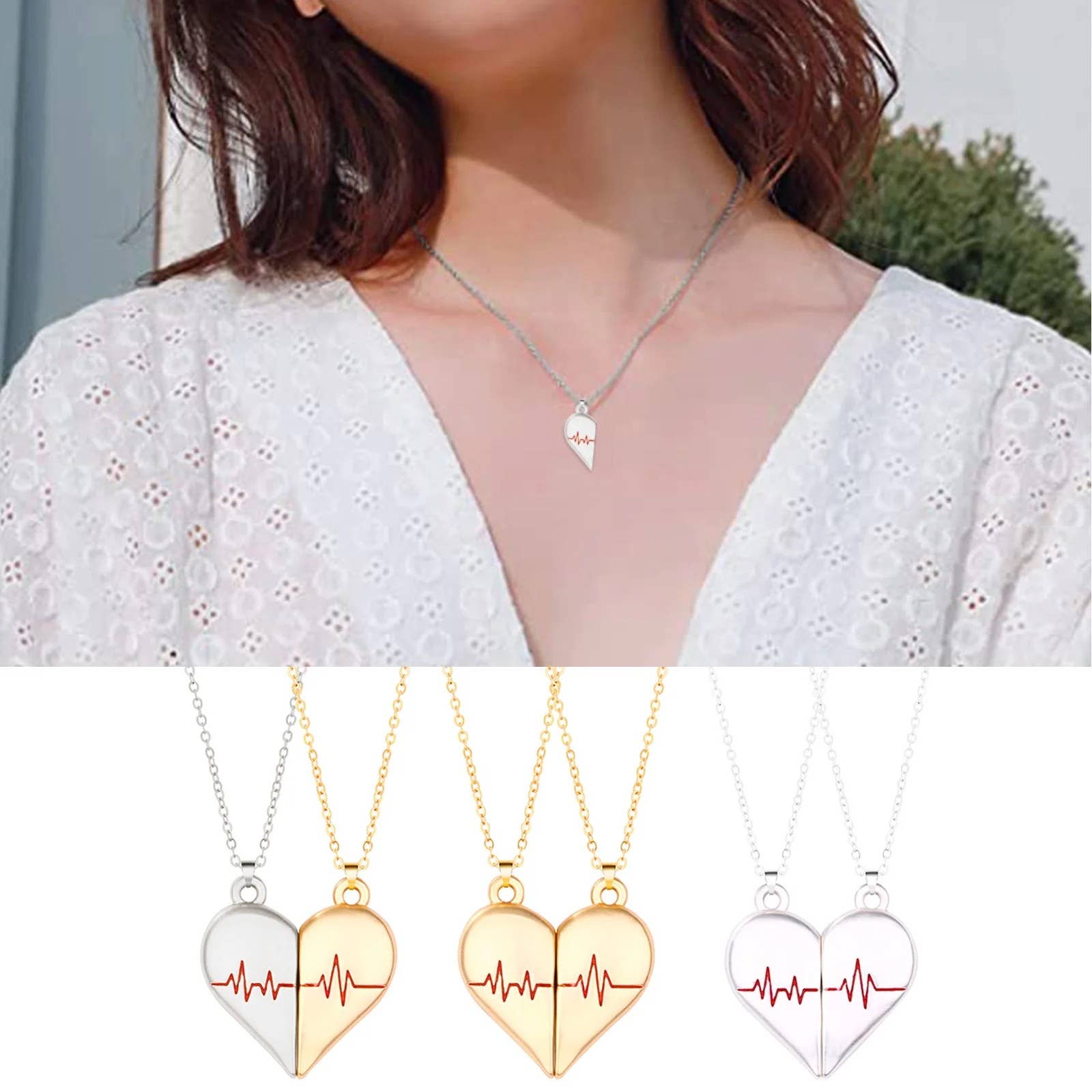 Heartbeat Couple Necklace Matching Love Pendant, Friend,Wife