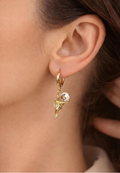 Gold Hummingbird Charm Hoop Earrings