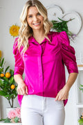 Magenta Woven Silky Tie Waist Blouse
