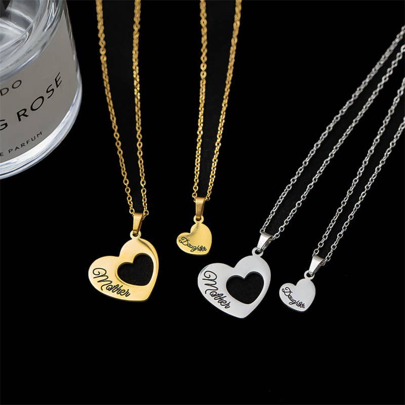 Mother Daughter Heart Necklace Set Matching Jewelry Pendant