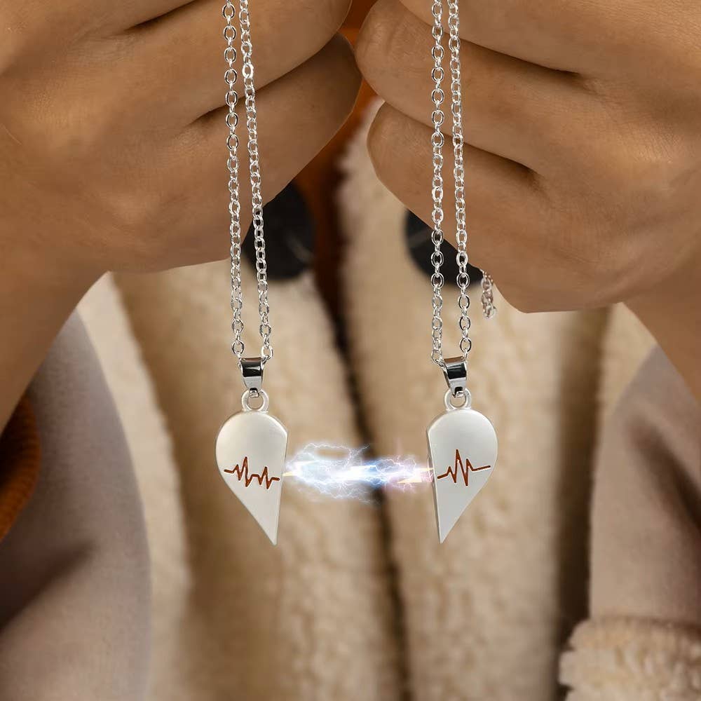 Heartbeat Couple Necklace Matching Love Pendant, Friend,Wife
