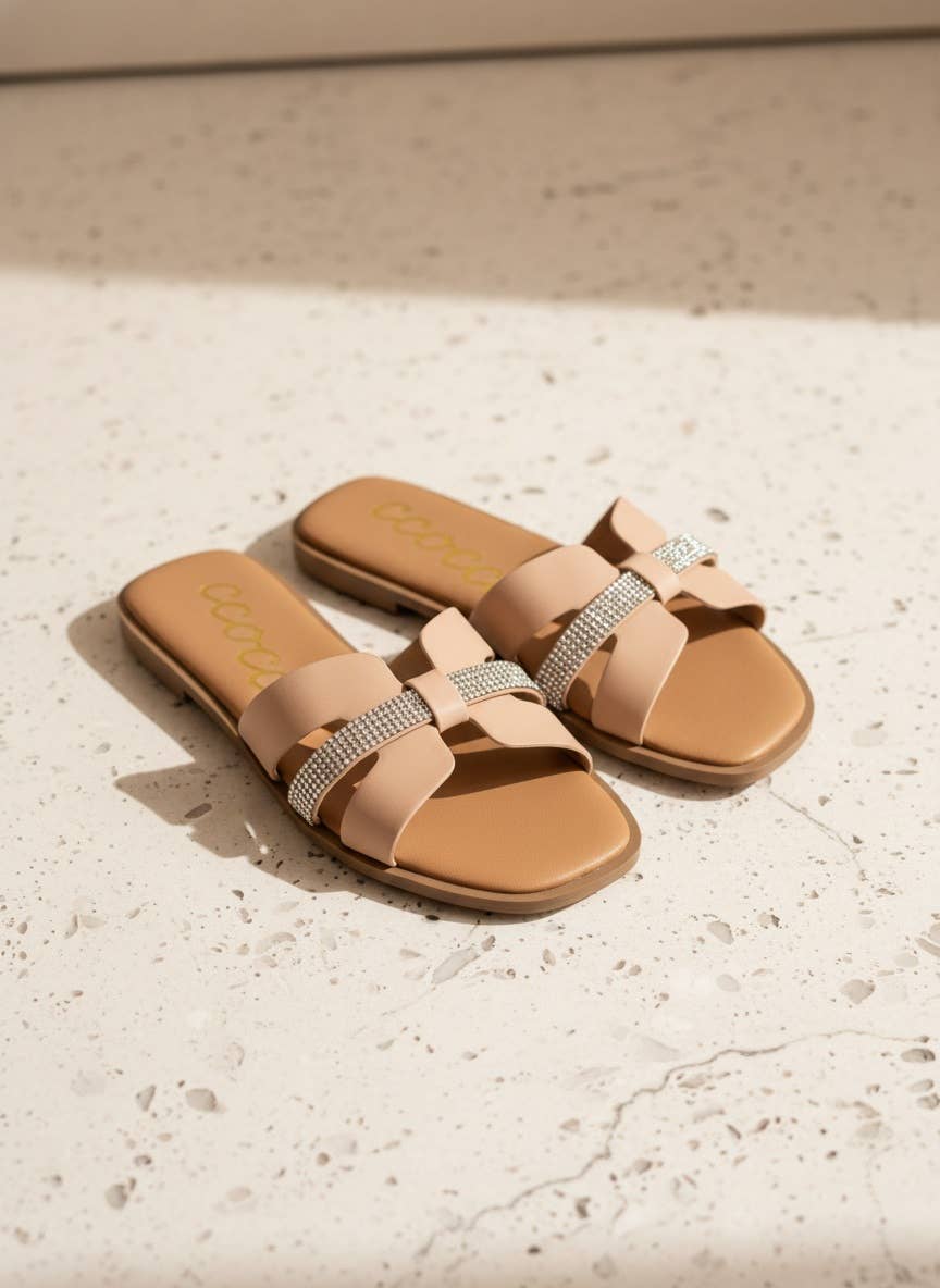 Rhinestone Cross Strap Slide Sandals Elegant Cas