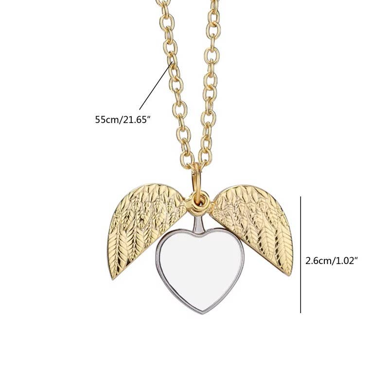 Angel Wings Heart Photo Locket Necklace Memorial Keepsake