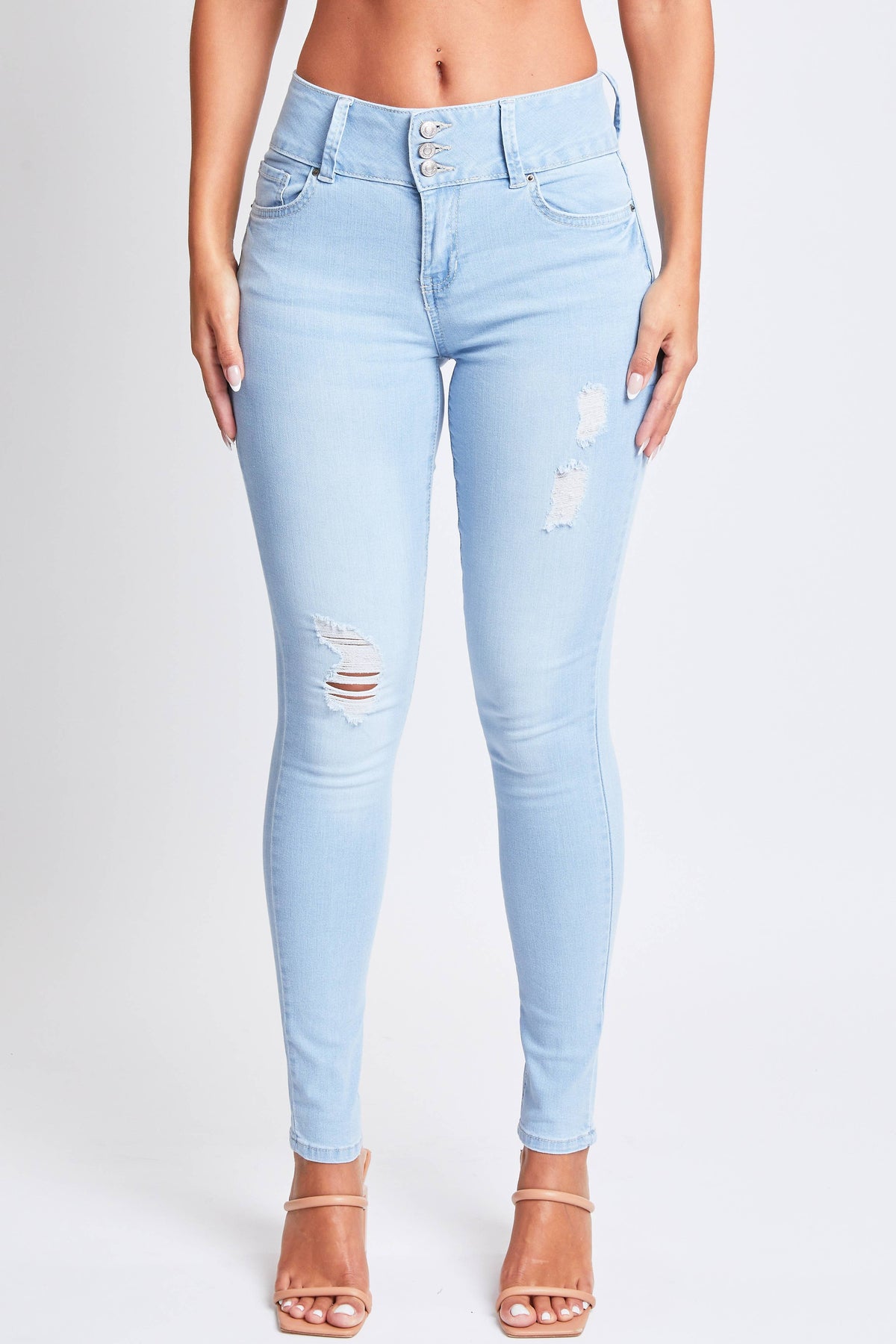 High Rise 3 Button Skinny Jean W/Recycled Fibers