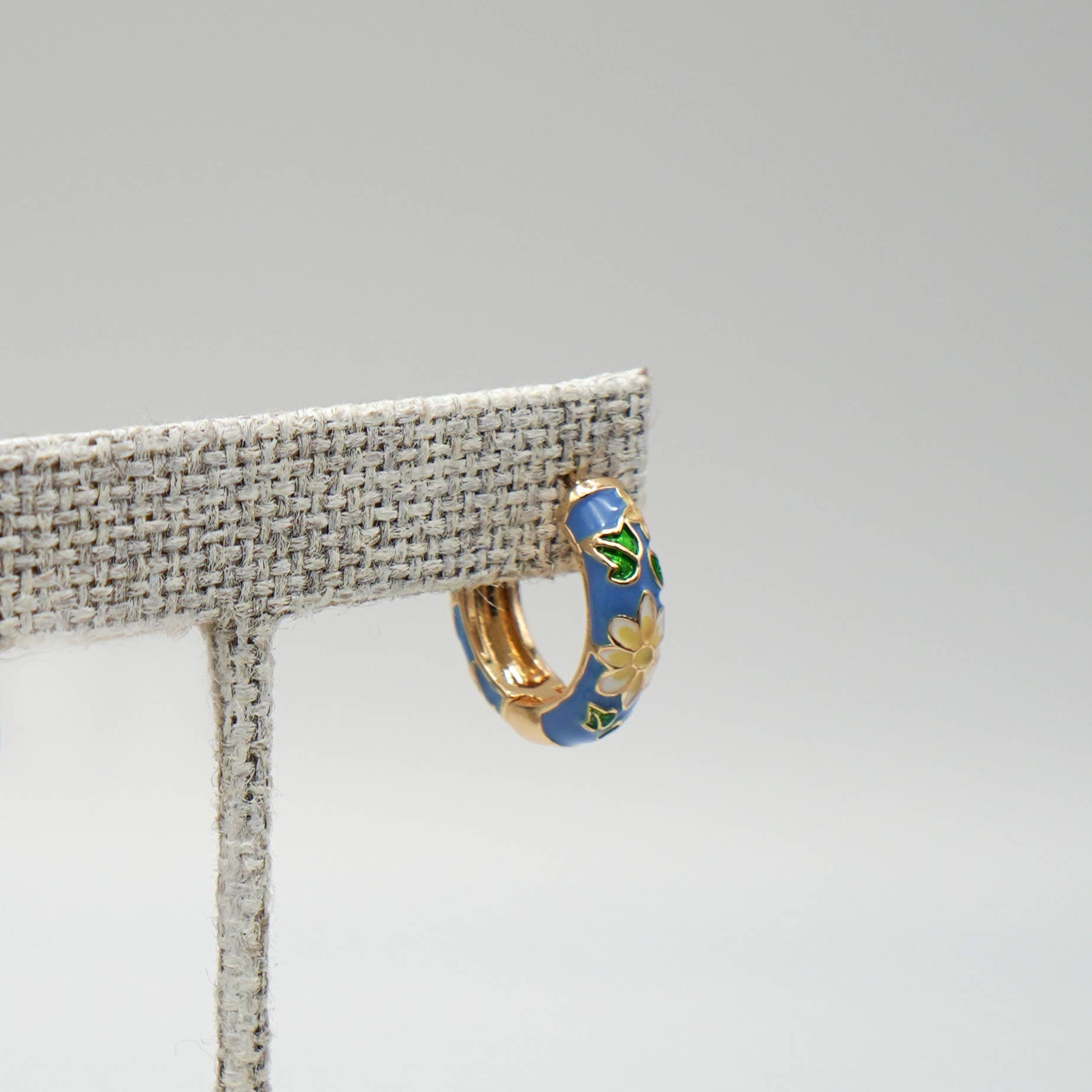 Blue Floral Enamel Huggie Hoop Earrings