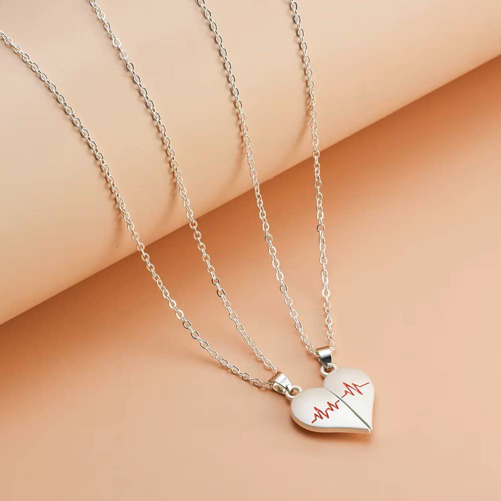Heartbeat Couple Necklace Matching Love Pendant, Friend,Wife