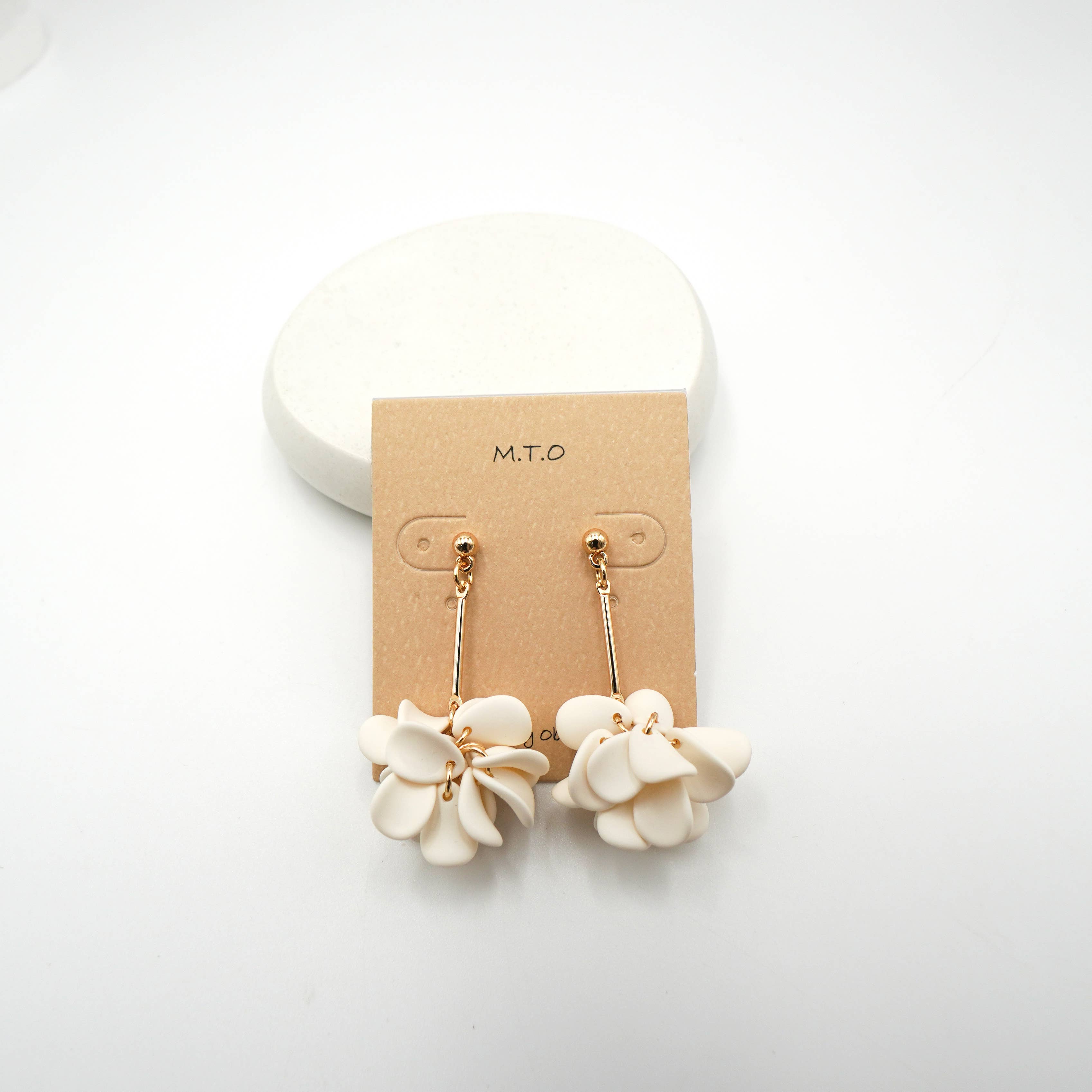 Ivory Resin Flower Drop Bar Earrings
