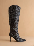 The Jewel Black | Knee High Sequin Boot Black