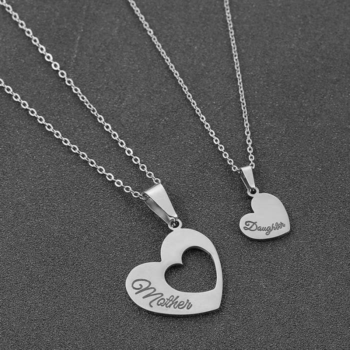 Mother Daughter Heart Necklace Set Matching Jewelry Pendant