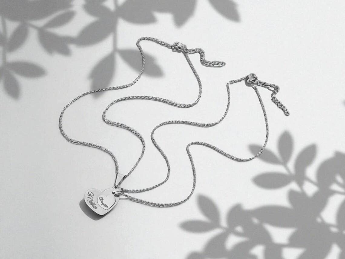Mother Daughter Heart Necklace Set Matching Jewelry Pendant