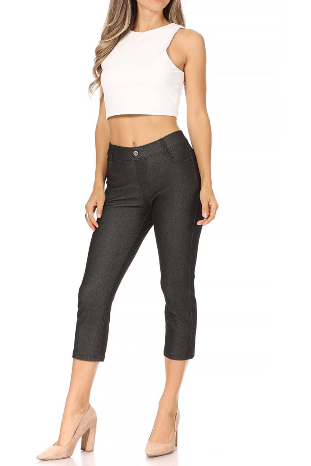 Women's Casual Comfy Slim Pocket Jeggings Capri Pants
