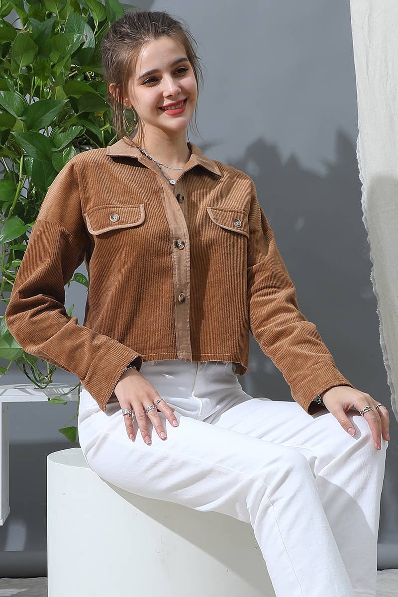 LONG SLEEVE BUTTONED FRONT POCKETS CASUAL SHACKET