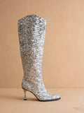 The Jewel Silver | Knee High Sequin Boot