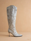 The Jewel Silver | Knee High Sequin Boot Silver