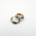 Blue Floral Enamel Huggie Hoop Earrings