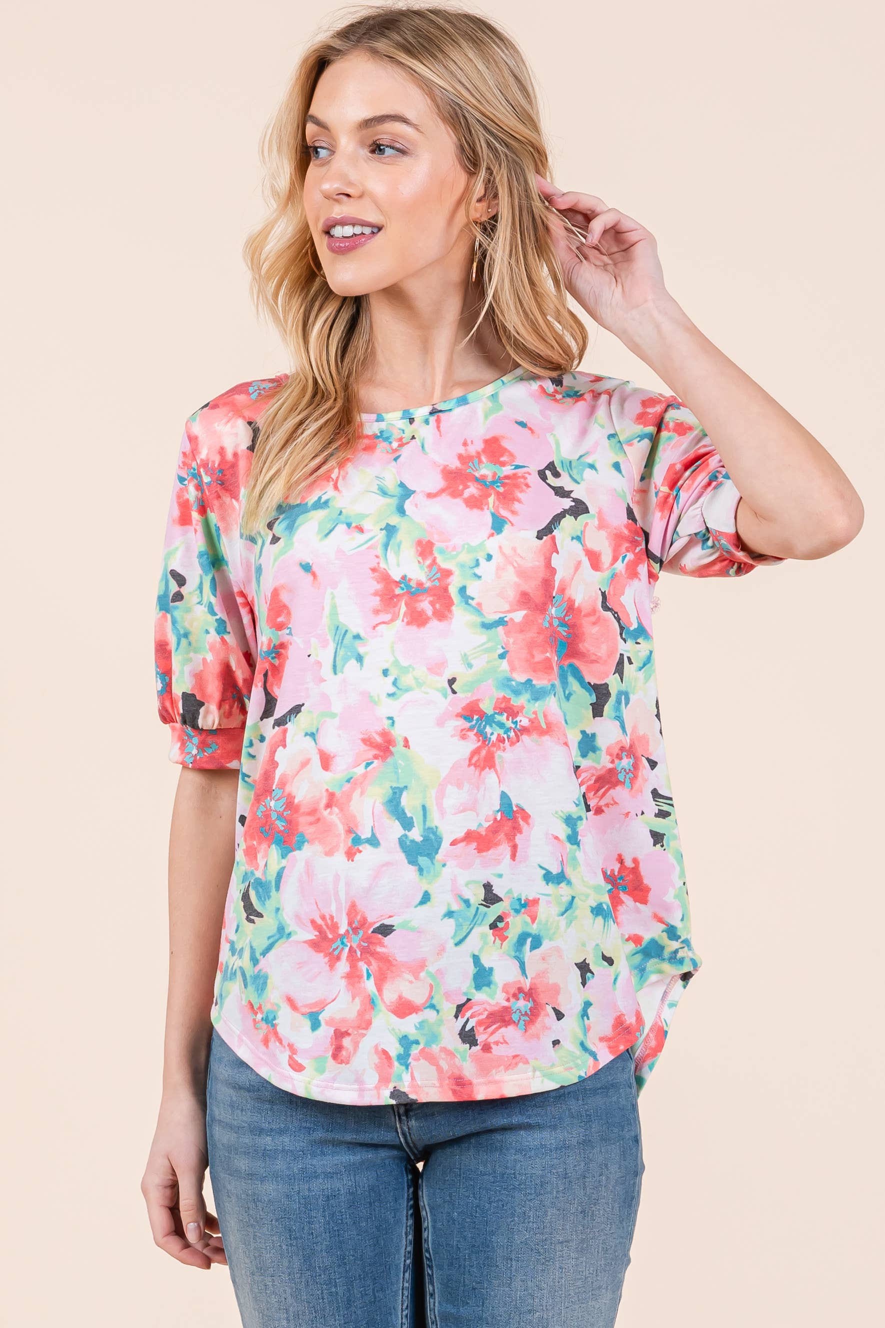 FLORAL PRINT BACK ZIPPER TOP