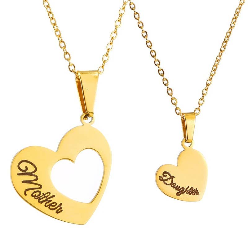 Mother Daughter Heart Necklace Set Matching Jewelry Pendant