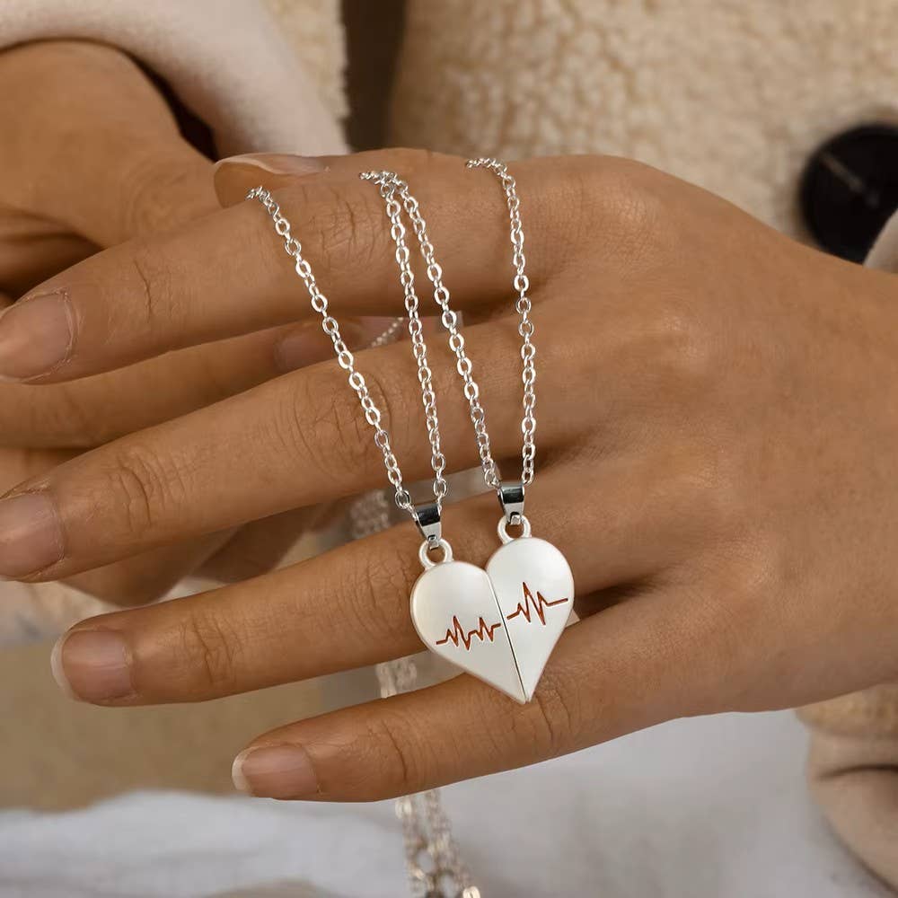 Heartbeat Couple Necklace Matching Love Pendant, Friend,Wife