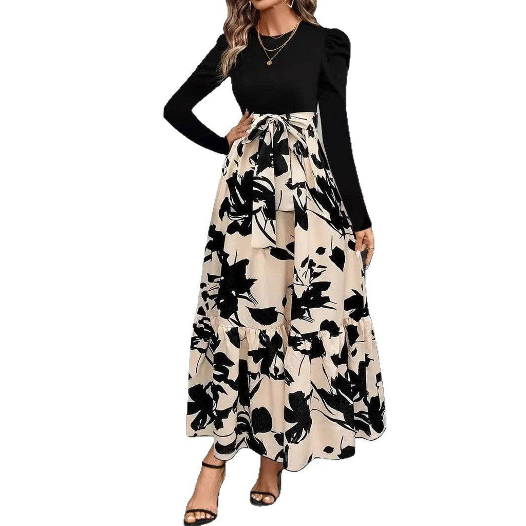 Floral Print Long Sleeve Dress with Belted Waist