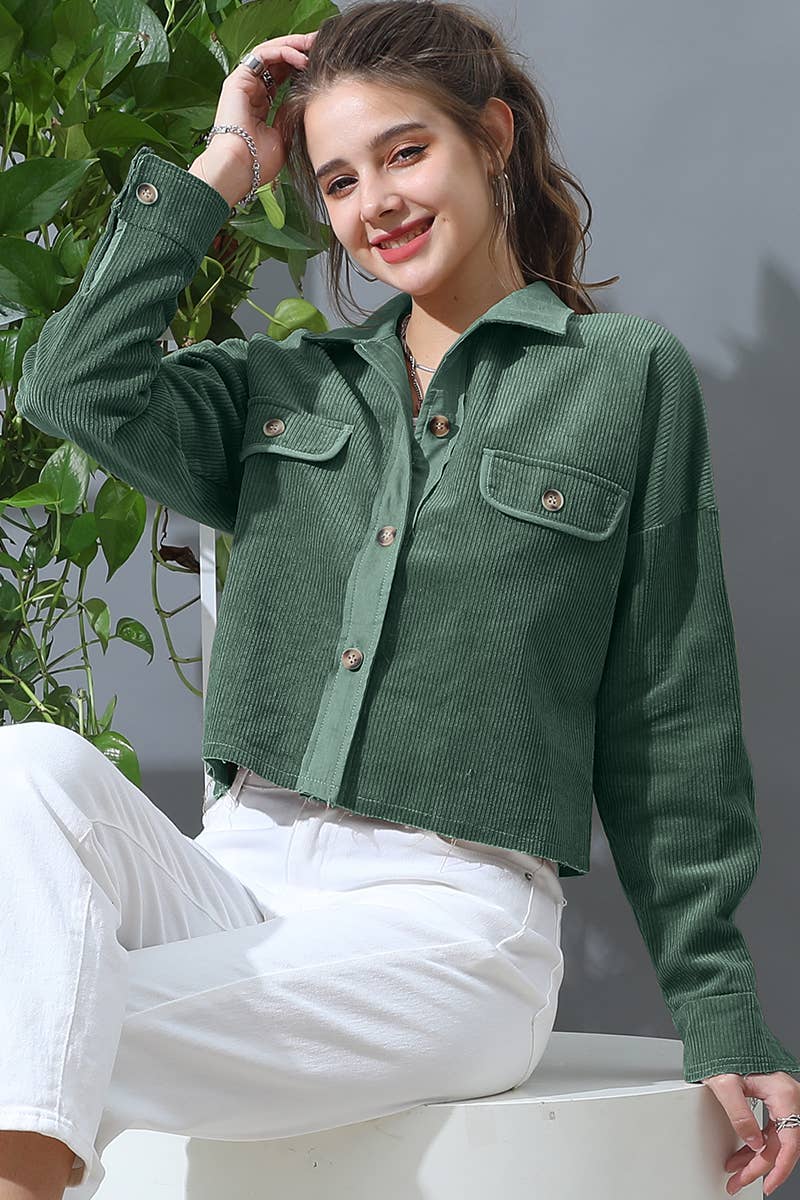 LONG SLEEVE BUTTONED FRONT POCKETS CASUAL SHACKET