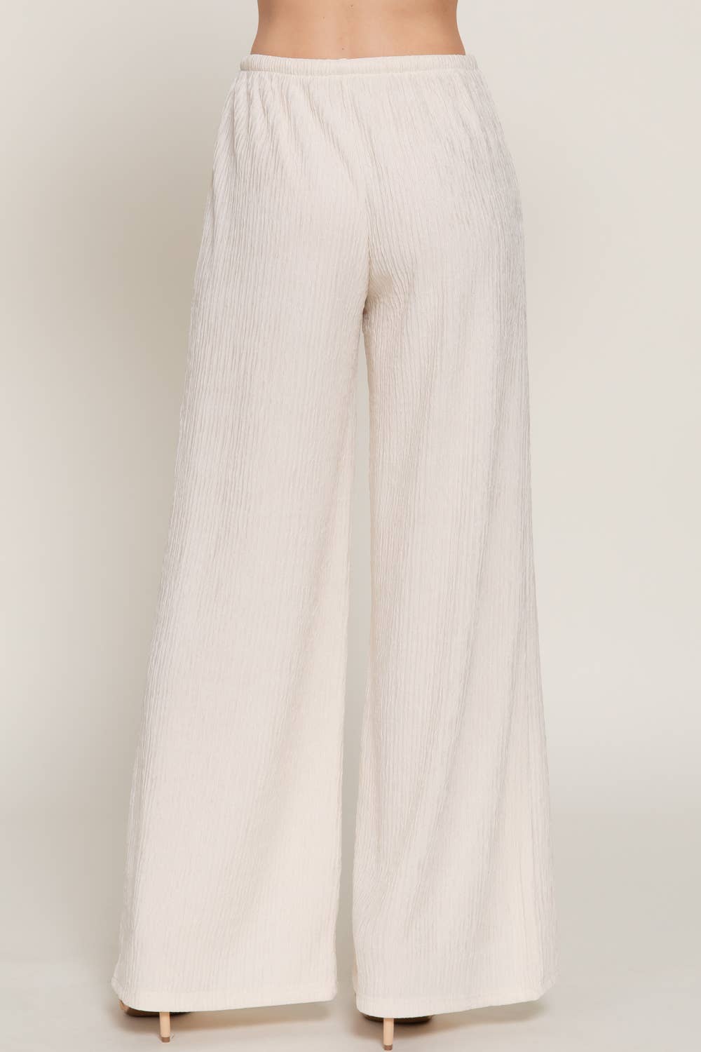 Waistband with String Crinkle Knit Long Pants