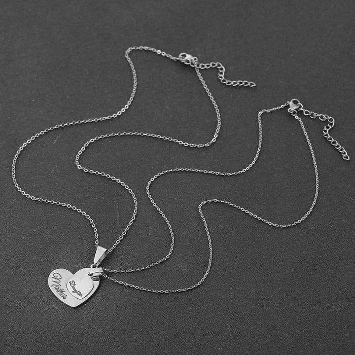 Mother Daughter Heart Necklace Set Matching Jewelry Pendant