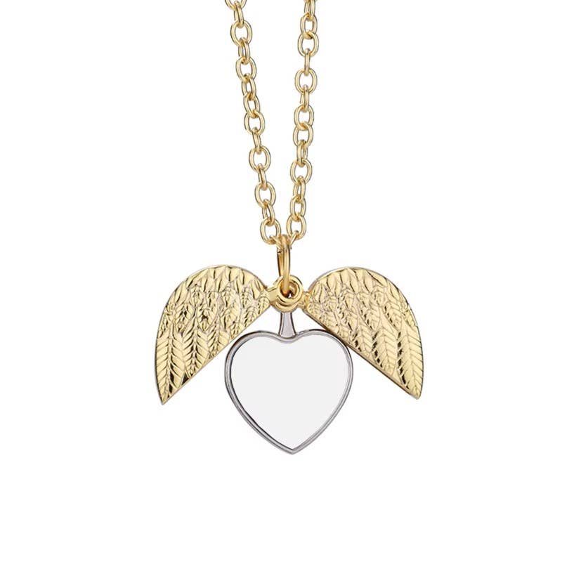 Angel Wings Heart Photo Locket Necklace Memorial Keepsake