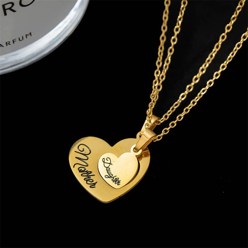 Mother Daughter Heart Necklace Set Matching Jewelry Pendant