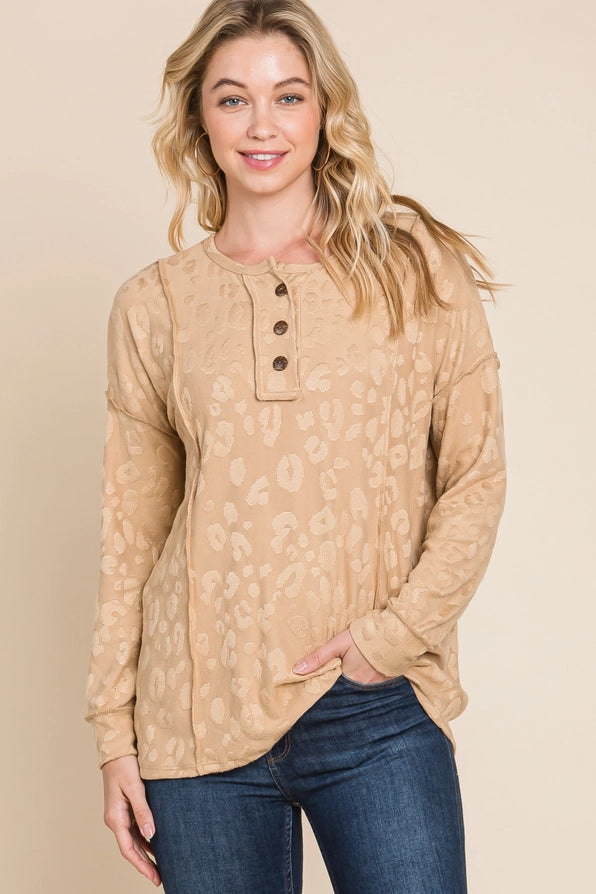 Textured Button Front Top