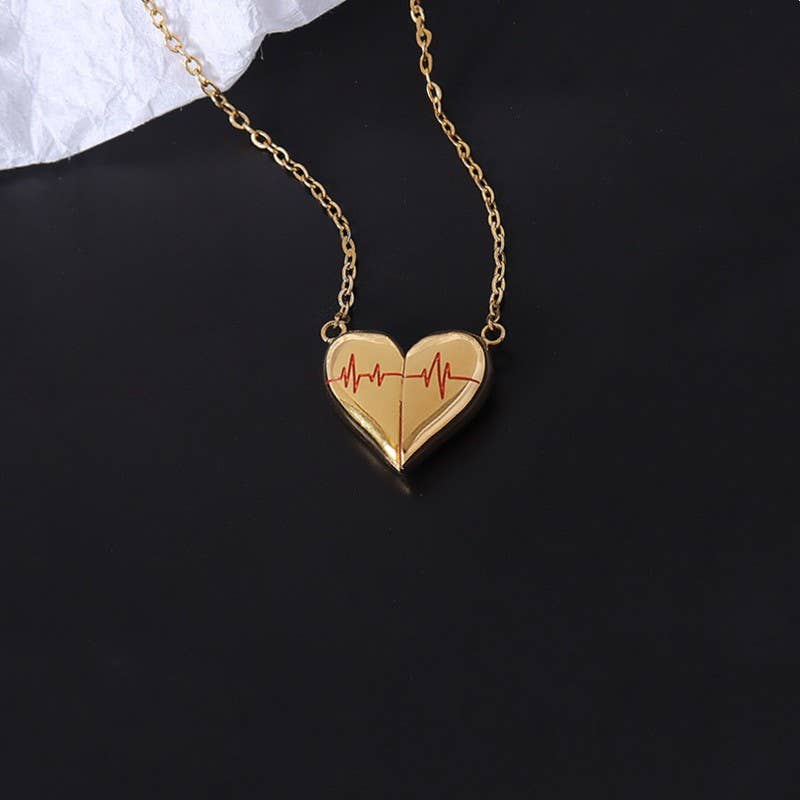Heartbeat Couple Necklace Matching Love Pendant, Friend,Wife