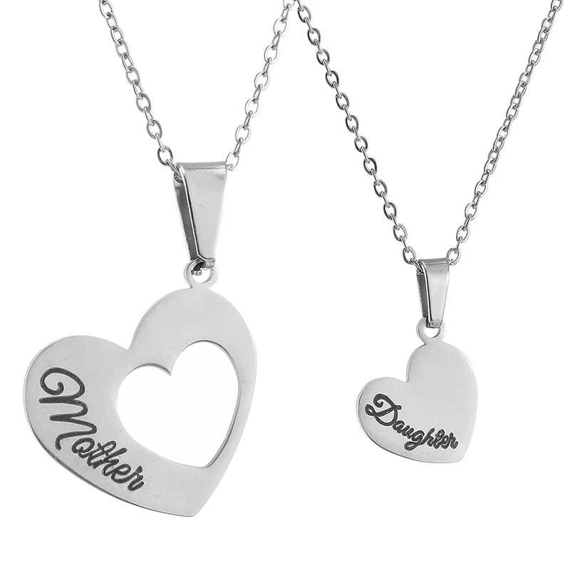 Mother Daughter Heart Necklace Set Matching Jewelry Pendant