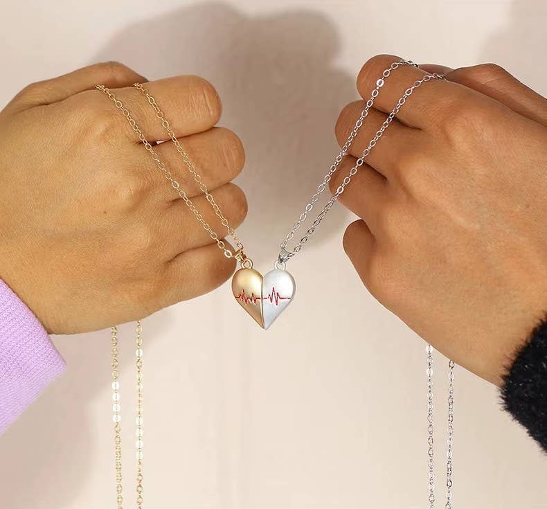 Heartbeat Couple Necklace Matching Love Pendant, Friend,Wife