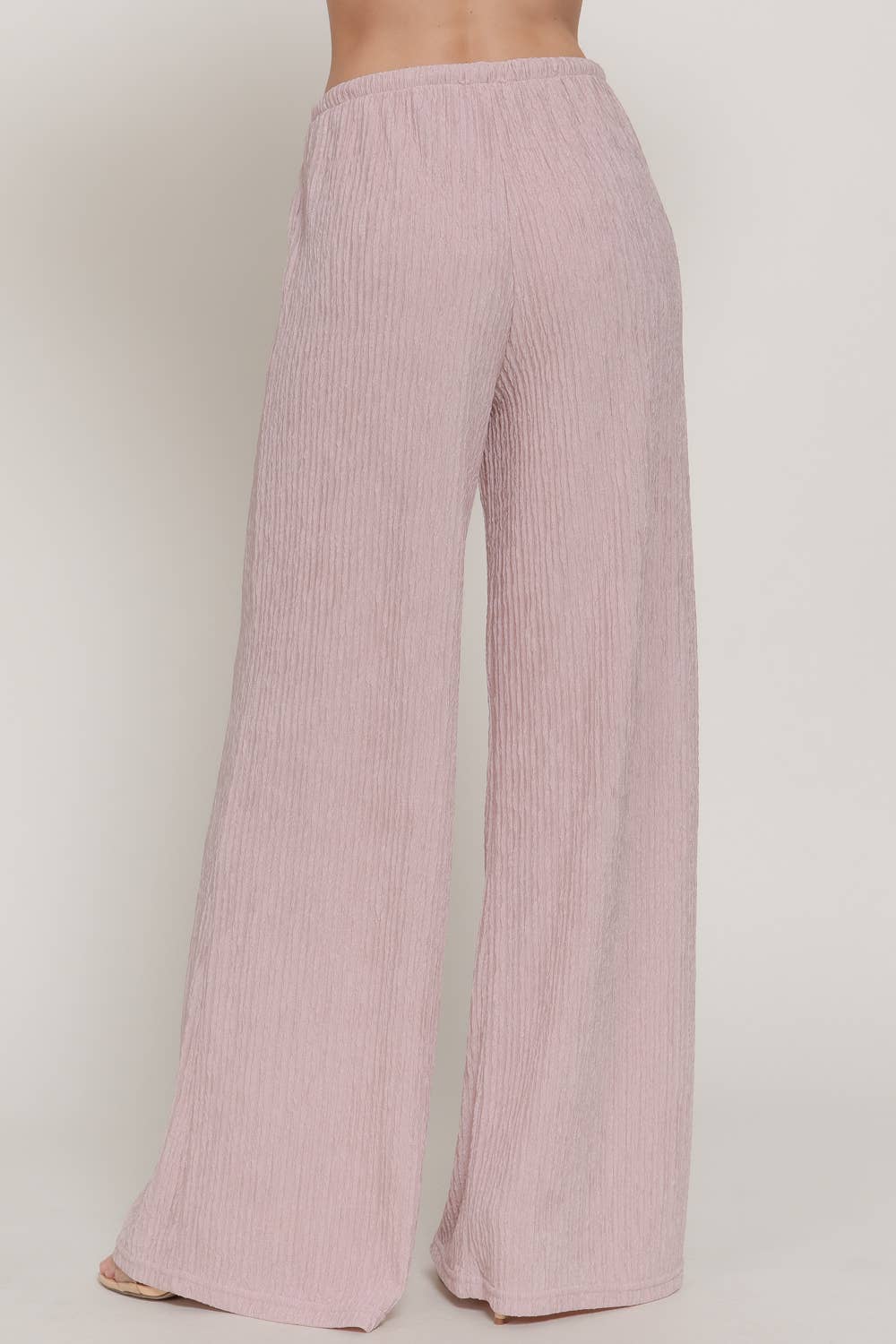Waistband with String Crinkle Knit Long Pants